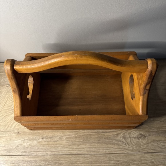 Vintage Wood Carrier Caddy Tote Tool Box Farmhouse Whale Inserts Primitive Decor - Picture 5 of 8